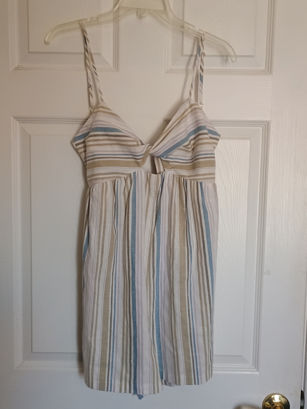 TopShop Striped Blue and Tan Linen Blend Tie-Front Romper Size 2